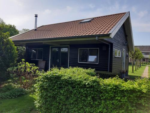 a black house with a brown roof at Guesthouse Claeswael in Klaaswaal