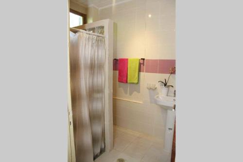 a bathroom with a shower and a sink at BEMA FARM in São José