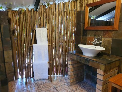 a bathroom with a sink and a mirror at A Traveller's Palm in Phalaborwa