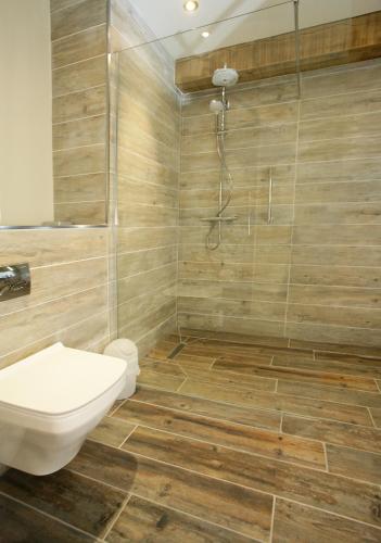 a bathroom with a toilet and a shower at The Loch Lomond Guesthouse in Balloch