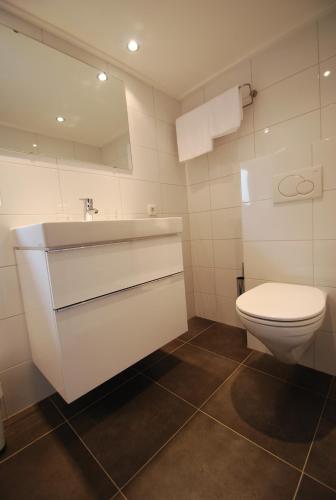 a bathroom with a white sink and a toilet at Boutique Hotel de Rozenhof in Heilig Landstichting