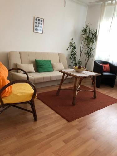 a living room with a couch and a coffee table at Sunshine apartment in Pančevo