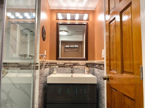 a bathroom with a sink and a mirror at Alina & Fanny - Philadelphia 1210 Mt Vernon St in Philadelphia