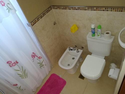 a bathroom with a toilet and a shower and a sink at JUANA II in Villa Elisa