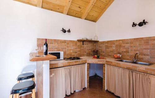 a kitchen with a counter with a sink and a counter top at Villa Maestral in Brsečine