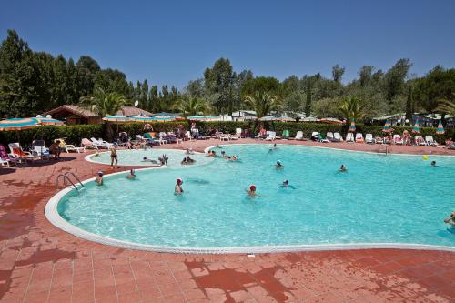a swimming pool with people playing in it at Camping Village Free Time in Marina di Bibbona