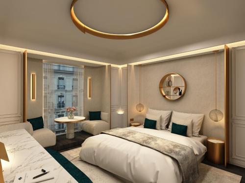 a bedroom with a large bed and a large mirror at Maison Albar Hotels - Le Vendome in Paris