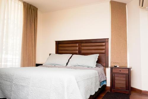 Un dormitorio con una cama grande y una ventana en Bellavista Travel Suites, en Santiago