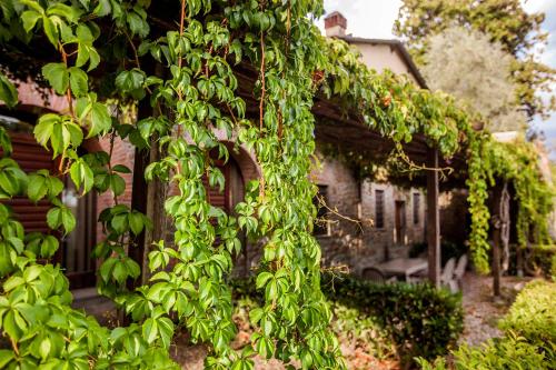 a building covered in green ivy next to a house at Villa Norcenni ApartHotel in Figline Valdarno