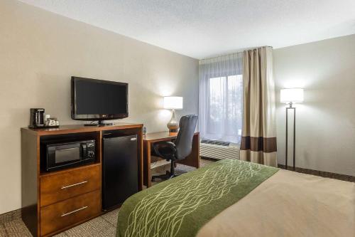 a hotel room with a bed and a flat screen tv at Quality Inn Summerville-Charleston in Summerville