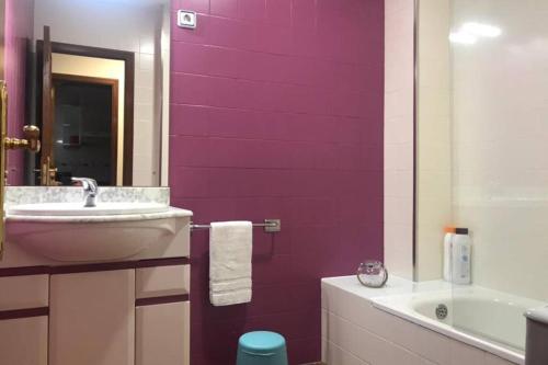 a bathroom with a sink and a purple wall at PISO A 400 METROS DE LA CATEDRAL in Santiago de Compostela