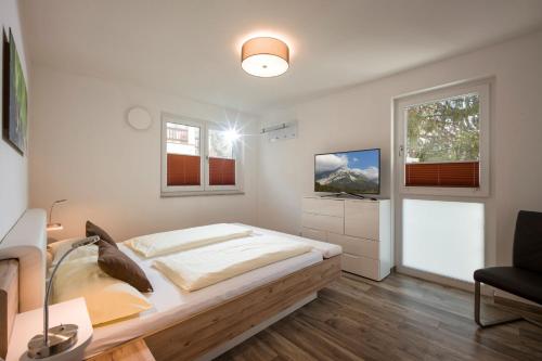 a bedroom with a bed and a tv in it at Panoramaresidenz Scheffau am Wilden Kaiser in Scheffau am Wilden Kaiser