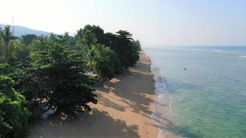 una vista aerea di una spiaggia con alberi e l'oceano di Lanta New Coconut Bungalow a Ko Lanta
