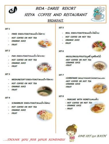 eine Speisekarte für ein chinesisches Restaurant mit Essen in der Unterkunft Bida Daree Resort in Ao Nang Beach