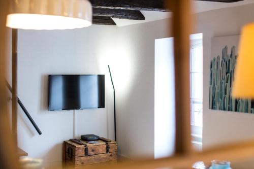 TV a/nebo společenská místnost v ubytování Gîte de l Ange - Au cœur du Centre Ville