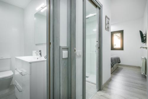 a bathroom with a shower and a sink and a toilet at Adriana by Totiaran in Baqueira-Beret