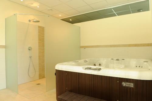 a bathroom with a large tub and a shower at Apartment Hotel Christine in Avelengo