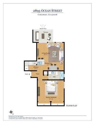 a floor plan of the ocean street apartment at Ocean Villas Beach Front in Carlsbad
