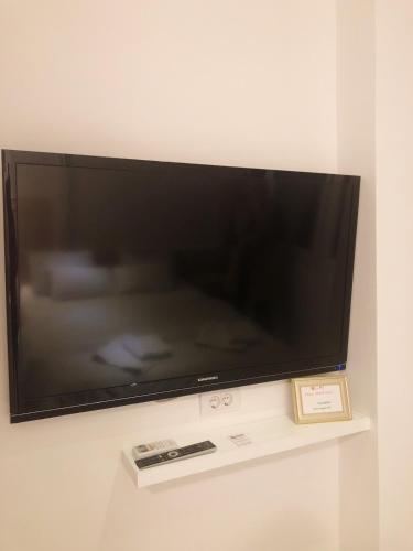 a large flat screen tv on a wall at Apartmani Paku in Belgrade