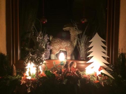 a christmas display with a dog and christmas lights at GITE CHEZ JEAN PAUL in Fréland