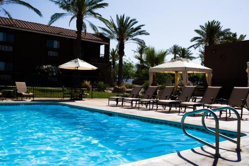 a large swimming pool with chairs and umbrellas at Borrego Springs Resort and Spa in Borrego Springs