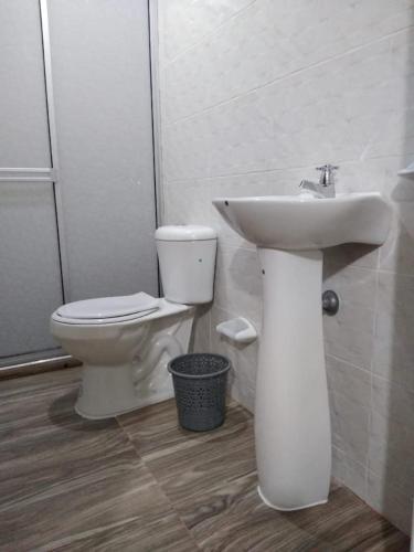 a white bathroom with a toilet and a sink at J79 Apartamentos - Cerca al Parque Deportivo -Pista BMX- Pista Patinaje Velocidad - Coliseo Mayor - Complejo Acuático - Estadio Alterno in Ibagué