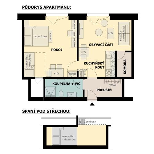 a floor plan of a house at Apartmán v podkroví in Říčky