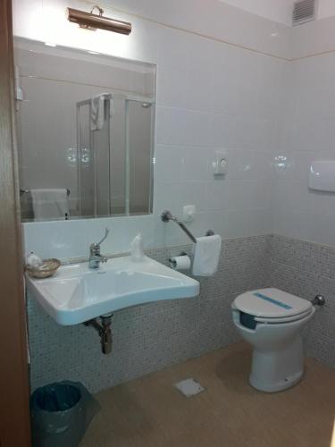 a bathroom with a sink and a toilet at Hotel San Michele in LʼAquila