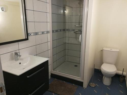La salle de bains est pourvue d'une douche, de toilettes et d'un lavabo. dans l'établissement Dolce Vita, à Montfaucon