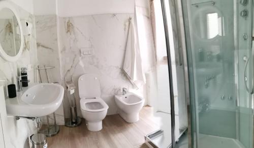a bathroom with a toilet and a sink and a shower at Via Roma in LʼAquila