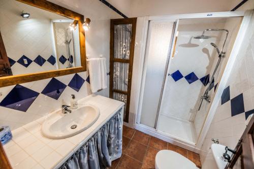 a bathroom with a sink and a shower at Tito´s Beach House in Pozo Negro