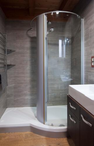 a bathroom with a shower and a sink at Can Congost in Sort