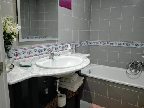 La salle de bains est pourvue d'un lavabo et d'une baignoire. dans l'établissement Apartamento Pinar de Chamartin, à Madrid