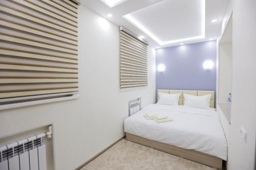 een slaapkamer met een bed en een raam bij Newly Renovated Studio Apartment in Downtown Center 5 in Tasjkent