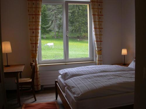 Un pat sau paturi într-o cameră la Reitstall und Saloon San Jon