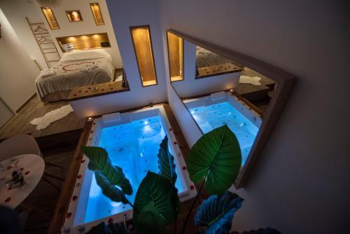 an overhead view of a swimming pool in a room at L'escapade Romantique in Dreuil-lès-Amiens