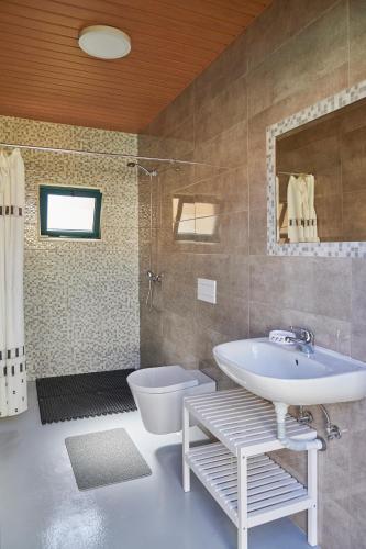a bathroom with a sink and a toilet and a tub at Quinta dos Pastores in Estanqueiro