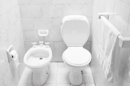 a white bathroom with a toilet and a bidet at La San Francisco II in Salta
