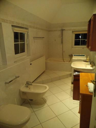a bathroom with a toilet and a sink and a tub at Amálie Vila 1921 secesní nostalgie in Olomouc