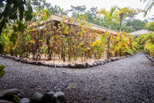 a garden with a fence and some plants at Lodge Margouillat in Tambor