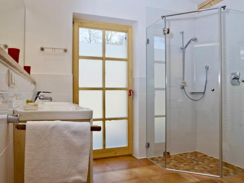 巴特格里斯巴赫的住宿－GolfAmGutshof18，一间带水槽和淋浴的浴室