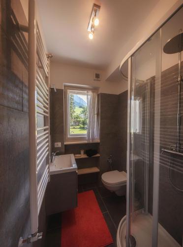 a bathroom with a toilet and a sink and a shower at Cortina-House in Cortina dʼAmpezzo