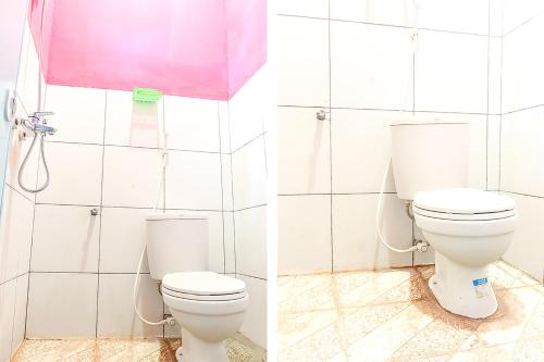 two pictures of a bathroom with a toilet at OYO 1662 Zury Homestay in Kuta Lombok