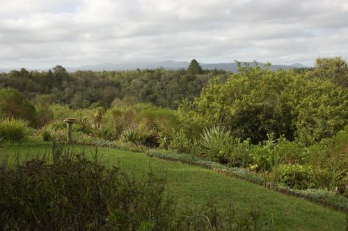 a garden with green grass and trees in the background at Forest Hills in Knysna