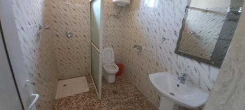 a bathroom with a toilet and a sink at Honey Guest House in Lalībela