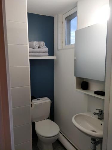 une petite salle de bain avec toilettes et lavabo dans l'établissement LES JACINTHES, à Berck-sur-Mer