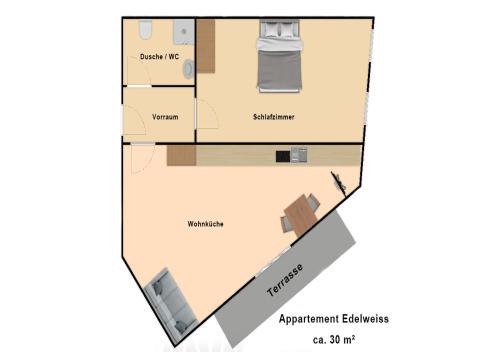 a floor plan of a apartment with a displacement elevation at Appartement Pension St. Sebastian in Pettneu am Arlberg
