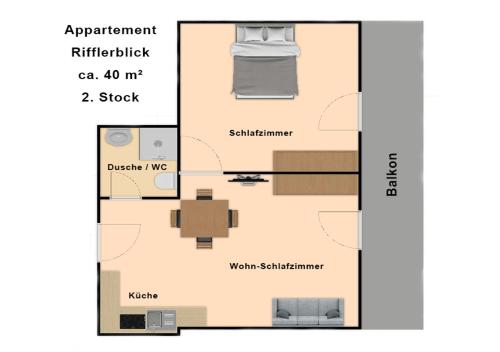 a floor plan of a room with a bed at Appartement Pension St. Sebastian in Pettneu am Arlberg