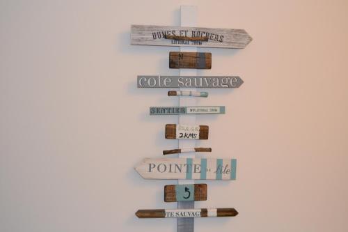 a bunch of wooden signs hanging on a wall at La torretta 13 - appartamento vista mare in Formia