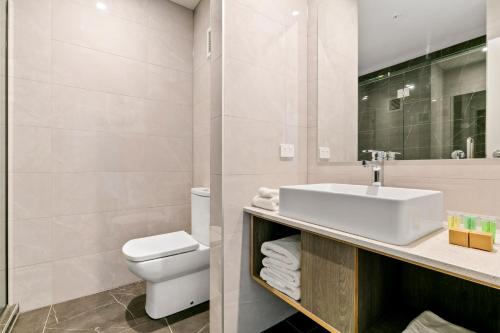 a bathroom with a sink and a toilet at Mt Cook Lodge and Motels in Mount Cook Village